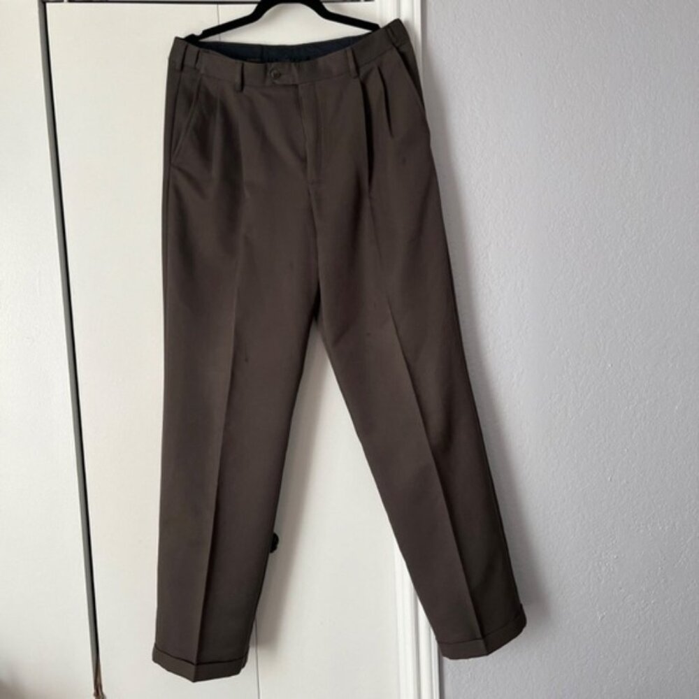 Dress Pants Brown Pleated‎ Cuffed Career Trousers Size Unknown